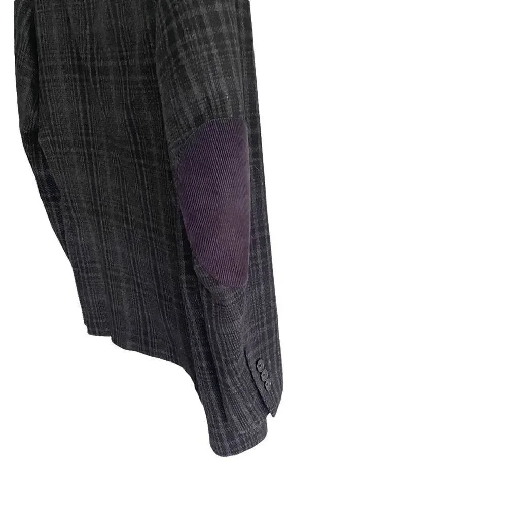COPPLEY Wool Plaid Blazer Jacket Corduroy Elbow Patches Blue 42L